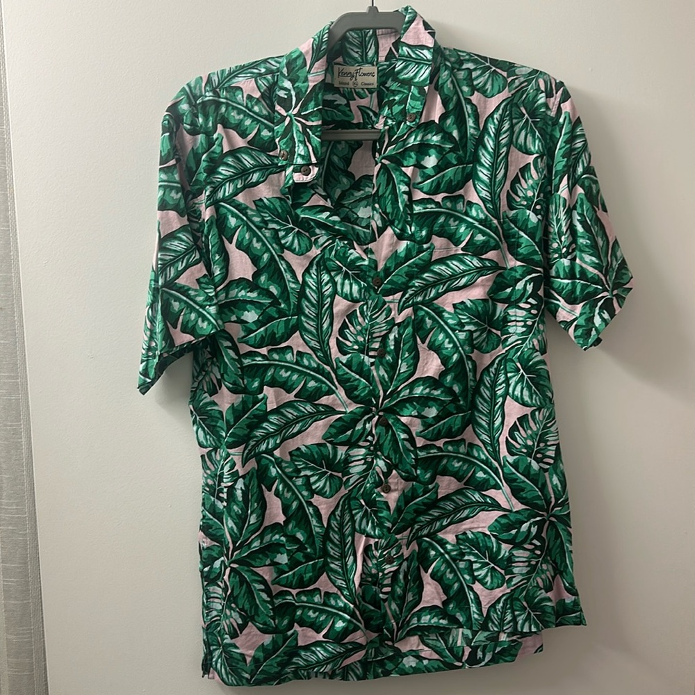 Kenny Flowers Green and Pink Leaf Print Casual Button Down Shirt